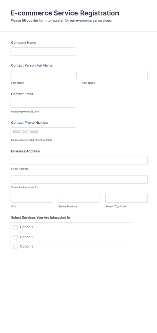 E Commerce Service Registration Form Template