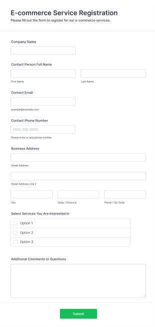 E Commerce Service Registration Form Template