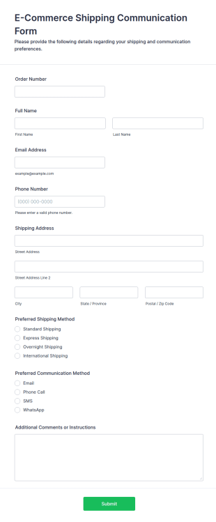 E Commerce Shipping Communication Form Template