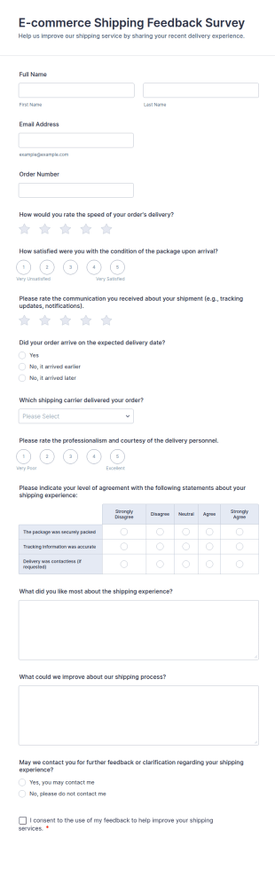 E Commerce Shipping Feedback Survey Form Template