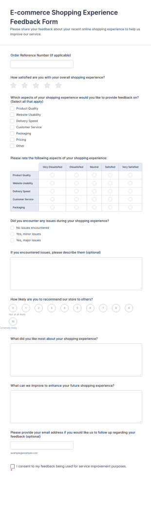 E Commerce Shopping Experience Feedback Form Template