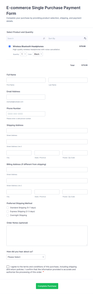 E Commerce Single Purchase Payment Form Template