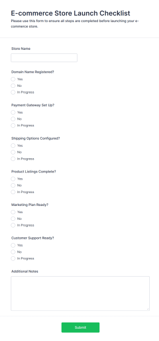 E Commerce Store Launch Checklist Form Template