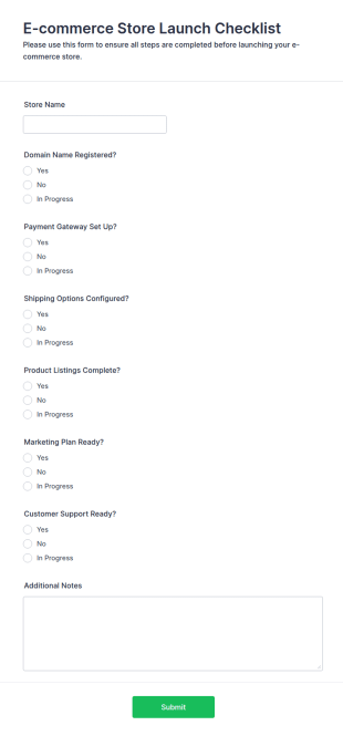E Commerce Store Launch Checklist Form Template