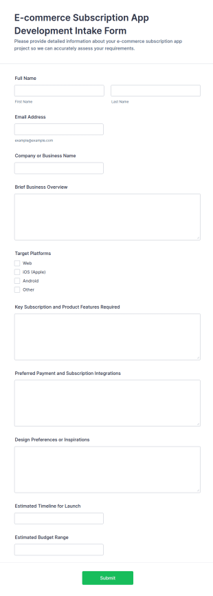 E Commerce Subscription App Development Intake Form Template