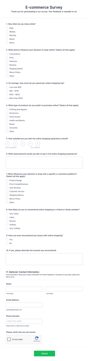 E Commerce Survey Form Template