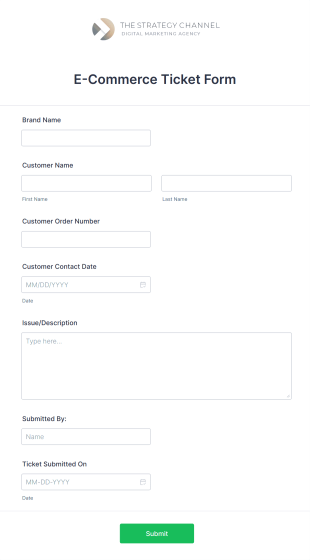 E Commerce Ticket Form Template