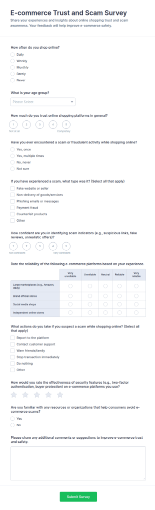 E Commerce Trust And Scam Survey Form Template