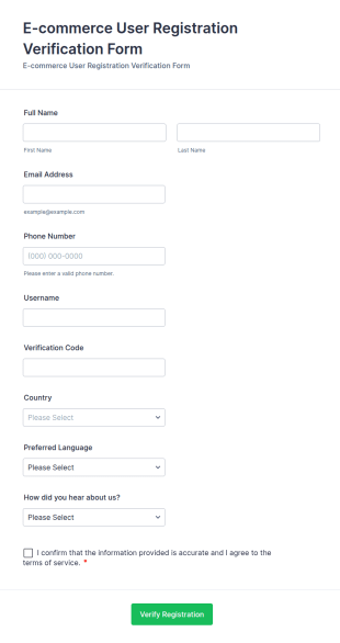 E Commerce User Registration Verification Form Template