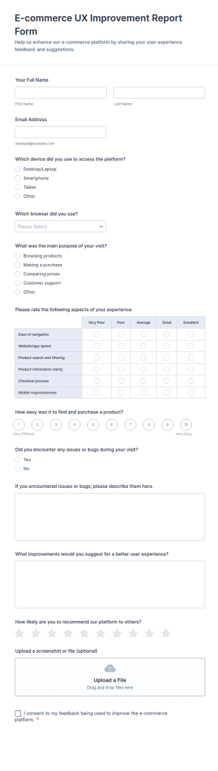 E Commerce UX Improvement Report Form Template