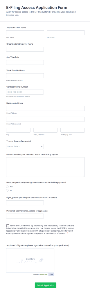 E Filing Access Application Form Template