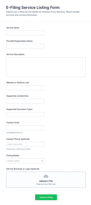E Filing Service Listing Form Template