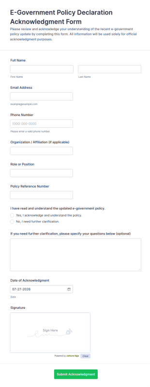 E Government Policy Declaration Acknowledgment Form Template