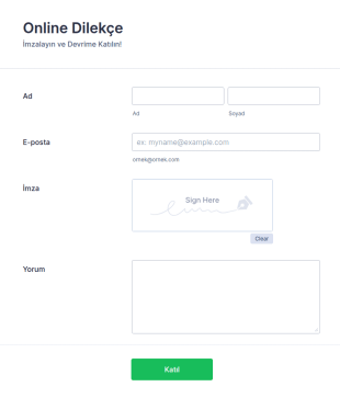 E İmzalı Online Dilekçe Form Şablonu
