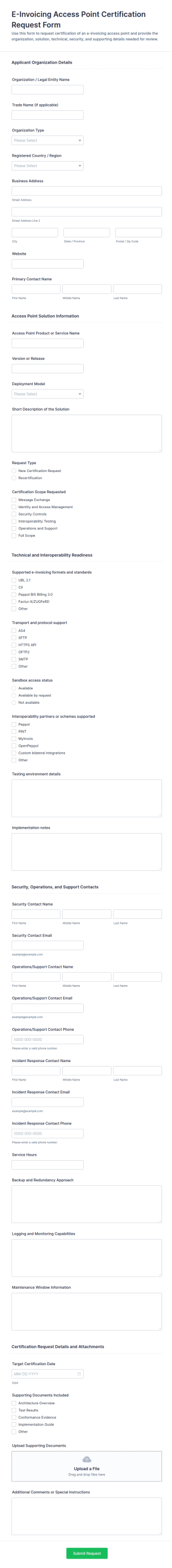 E Invoicing Access Point Certification Request Form Template
