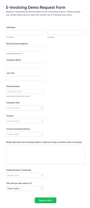 E Invoicing Demo Request Form Template
