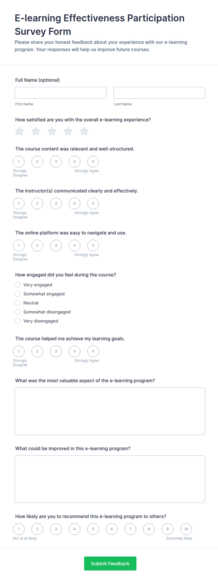 E-learning Effectiveness Participation Survey Form Template | Jotform