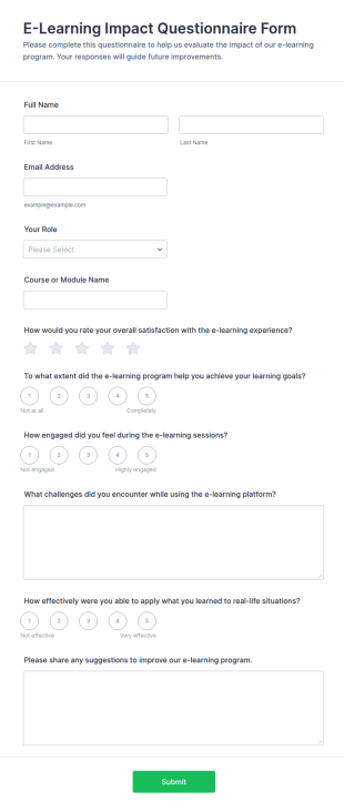 E Learning Impact Questionnaire Form Template