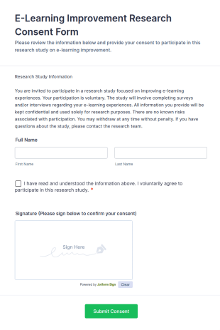 E Learning Improvement Research Consent Form Template