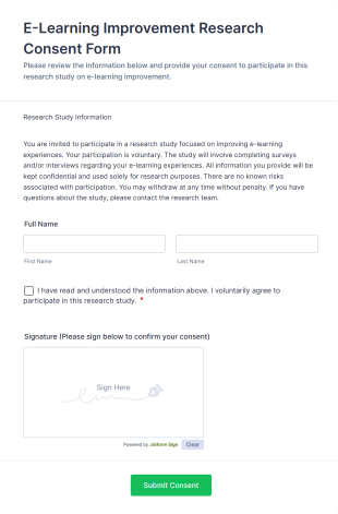 E Learning Improvement Research Consent Form Template