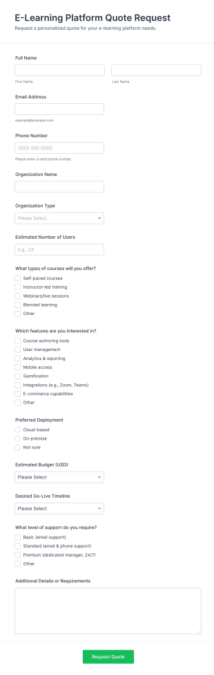 E Learning Platform Quote Request Form Template