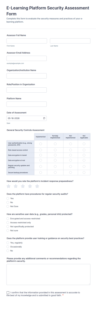 E Learning Platform Security Assessment Form Template
