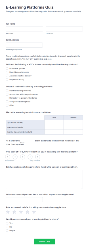 E Learning Platforms Quiz Form Template