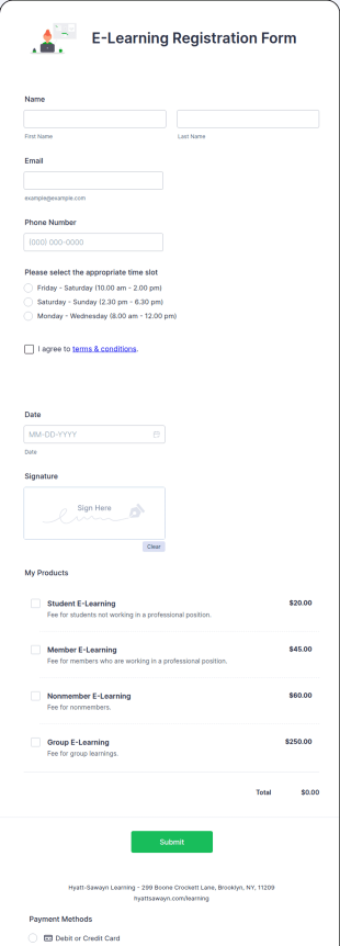 E Learning Registration Form Template