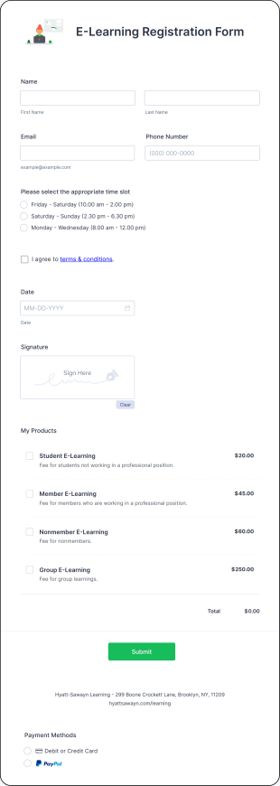 E Learning Registration Form Template