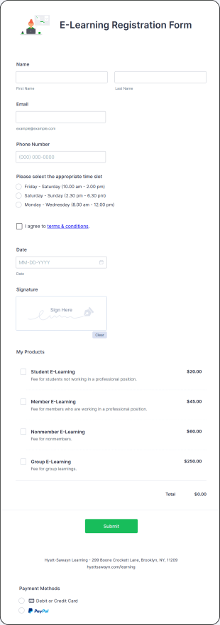 E Learning Registration Form Template