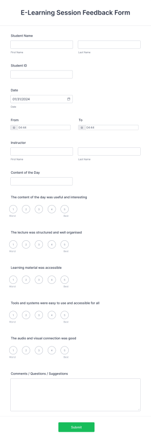 E Learning Session Feedback Form Template