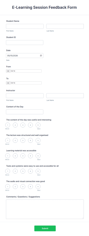 E Learning Session Feedback Form Template