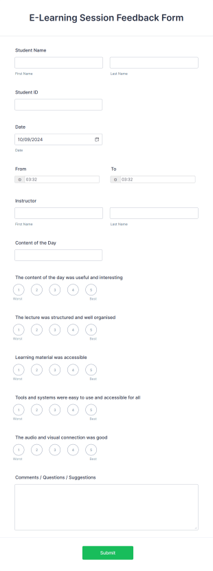 E Learning Session Feedback Form Template