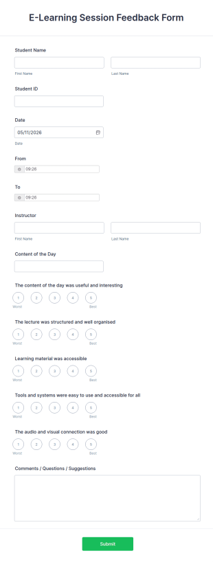 E Learning Session Feedback Form Template