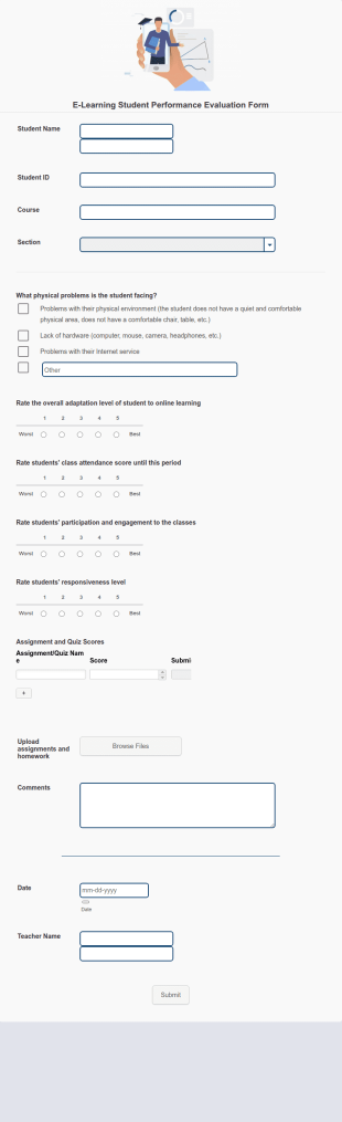 E Learning Student Performance Evaluation Form Template