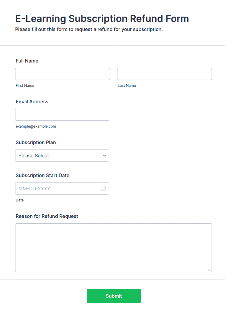 E-Learning Subscription Refund Form Template | Jotform
