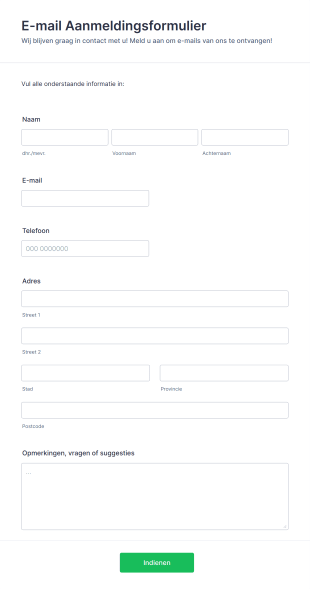 E Mail Aanmeldingsformulier Form Template