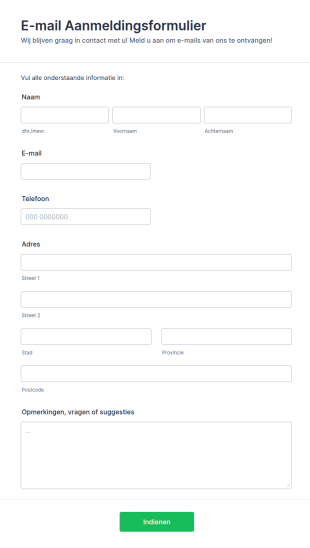 E Mail Aanmeldingsformulier