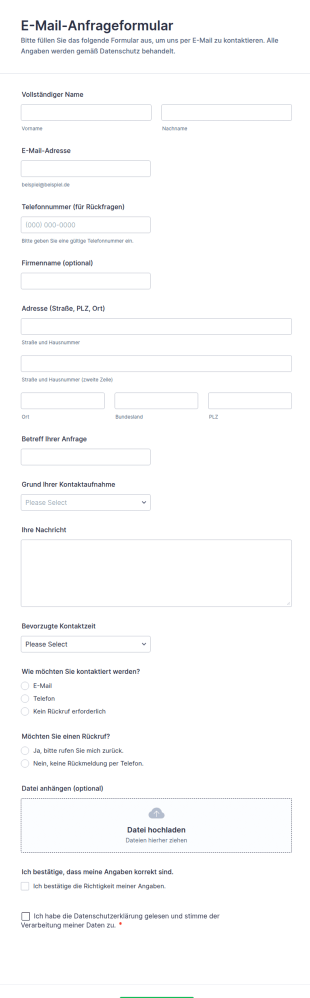E Mail Anfrageformular