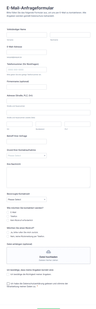 E Mail Anfrageformular