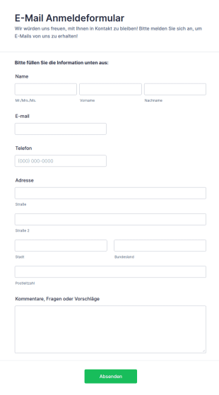 E Mail Anmeldeformular