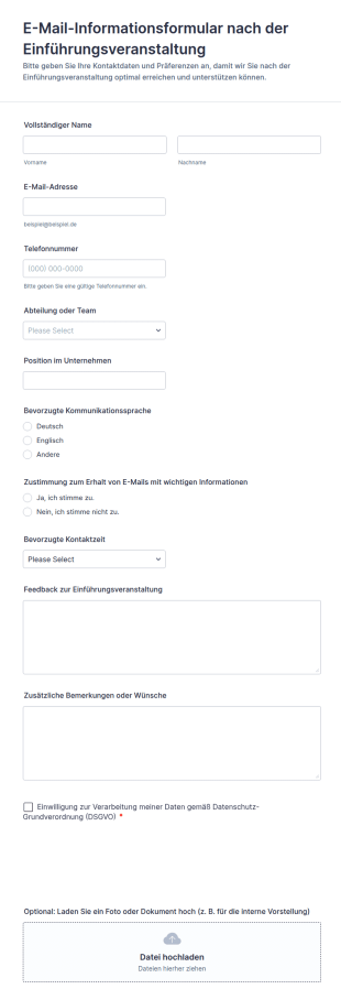 E Mail Informationsformular Nach Der Einführungsveranstaltung