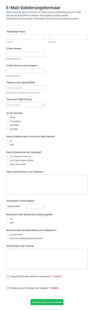 E Mail Validierungsformular