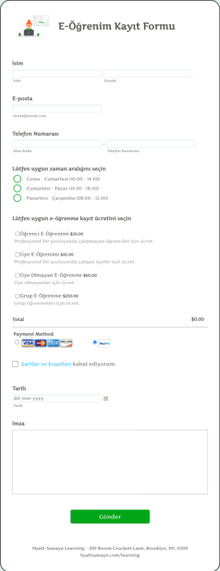 E Öğrenim Kayıt Form Template