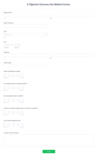 E Öğrenim Oturumu Geri Bildirim Form Şablonu
