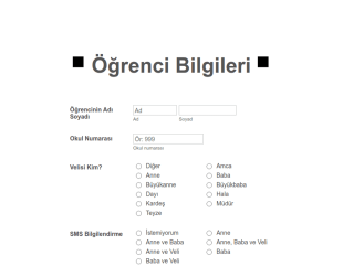 E Okul Icin Ogrenci Bilgi Toplama Form Şablonu
