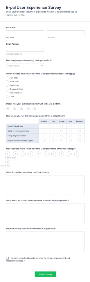 E Pal User Experience Survey Form Template
