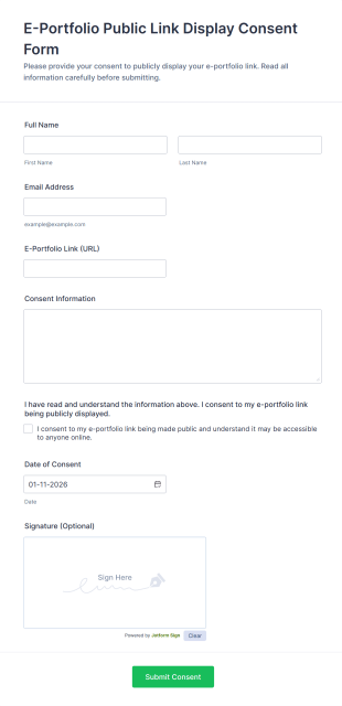 E Portfolio Public Link Display Consent Form Template