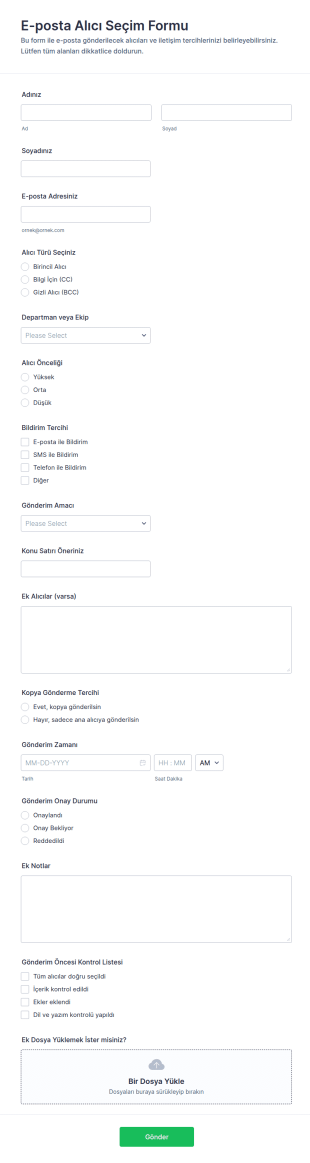 E Posta Alıcı Seçim Form Şablonu