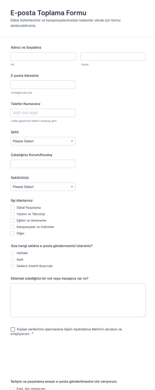 E Posta Toplama Form Şablonu